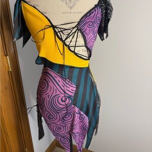 Leg Avenue Asymmetrical Dress in Yellow, Pink, and Teal
